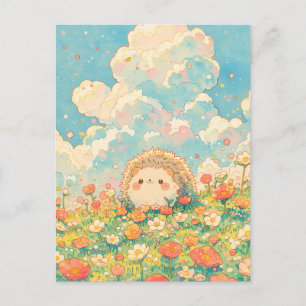 Cartão Postal Nuvem de Pêssego Fofa Kawaii Prado de Ouriço-cache