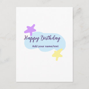 Cartão Postal Nuvens azul pastel estrelas roxo feliz aniversário