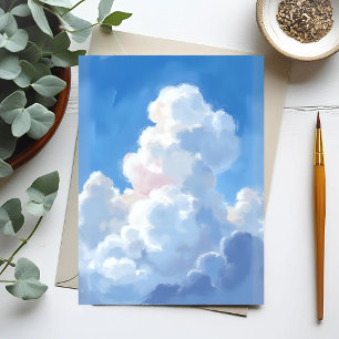 Cartão Postal Nuvens Brancas Belo Céu Azul Aquarela