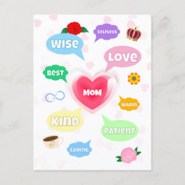 Cartão Postal Nuvens de Palavras Dia das Mães Melhor Mãe Coroa R