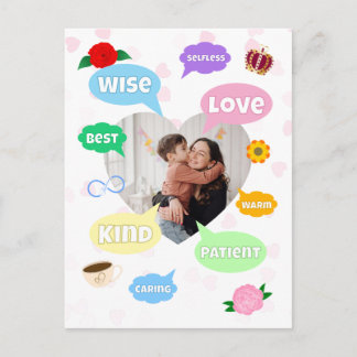 Cartão Postal Nuvens de Palavras do Dia das Mães Melhor Mãe