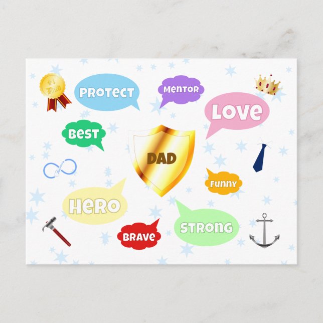 Cartão Postal Nuvens de palavras do melhor pai do dia dos pais C (Frente)