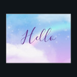 Cartão Postal Nuvens de Pastel mágicas e um Arco-íris<br><div class="desc">Um postal com uma imagem de fundo suave e adorável. Azul pastel e nuvens cor-de-rosa com um arco-íris mágico.</div>