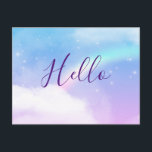 Cartão Postal Nuvens de Pastel mágicas e um Arco-íris<br><div class="desc">Um postal com uma imagem de fundo suave e adorável. Azul pastel e nuvens cor-de-rosa com um arco-íris mágico.</div>