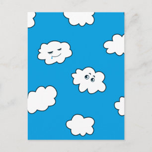 Cartão Postal Nuvens Felizes e Engraçadas do Céu Azul