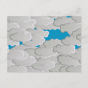 Cartão Postal Nuvens Japonesas, Dia de Verão, Branco e Azul do C