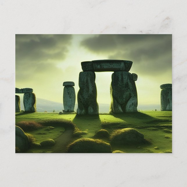 Cartão Postal Nuvens sobre a Arte Digital Stonehenge Fantasy (Frente)