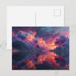 Cartão Postal Nuvens Surreais e Brilhantes do Pôr do Sol Refleti