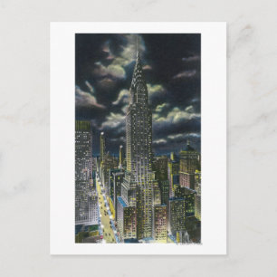 Cartão Postal NYC, construção nova de YorkChrysler na noite #