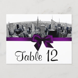 Cartão Postal NYC Etch Fisheye Skyline BW Purple Table Número d