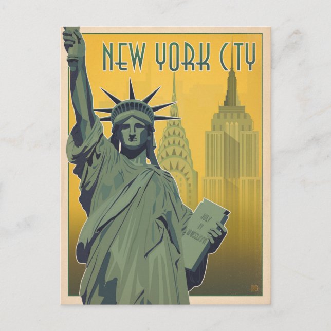 Cartão Postal NYC - Lady Liberty - Amarelo (Frente)