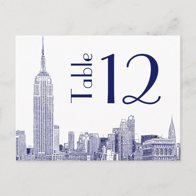 Cartão Postal NYC Skyline 01 Etch Table Number Card Blue (Frente)