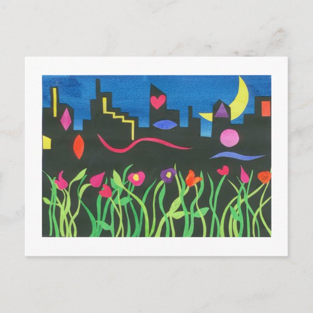 Cartão Postal NYC Verde à Noite (Frente)