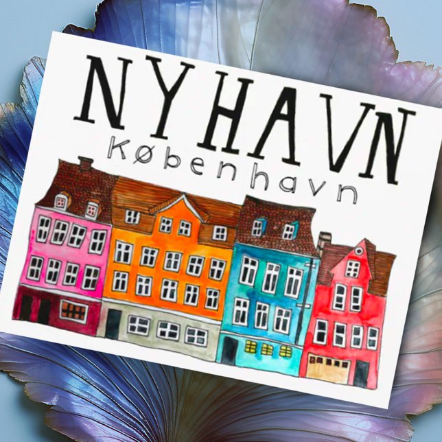 Cartão Postal NYHAVN Kobenhavn Watercolor Art Viagem (Sweet watercolor buildings to celebrate Denmark's Nyhavn area. Add your own text to this postcard)