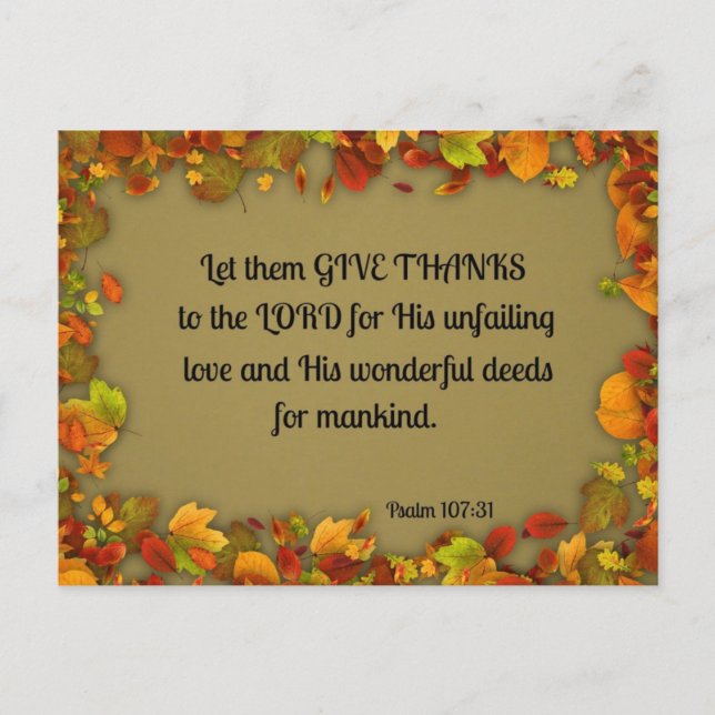 Cartão Postal O 107:31 do salmo deixou-os dar obrigados ao (Frente)