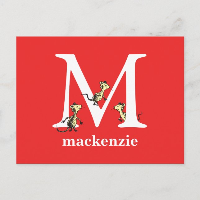 Cartão Postal O ABC do Dr. Seuss: Letra M - Branco | Adicione se (Frente)