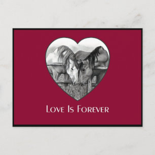 CARTÃO POSTAL O AMOR É PARA SEMPRE: CAVALOS NO LÁPIS: CORAÇÃ