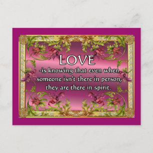 Cartão Postal O amor é...poema no dorso roxo com estrutura de f