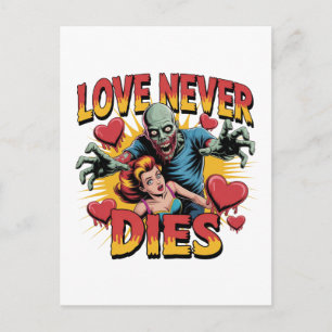 Cartão Postal O Amor Nunca Morre – Pin-Up de Terror Zumbi Retro