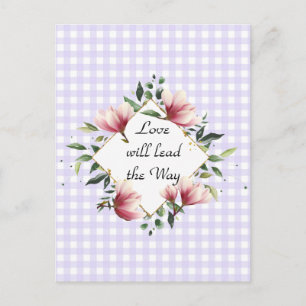 Cartão Postal O amor vai liderar o caminho roxo Gingham