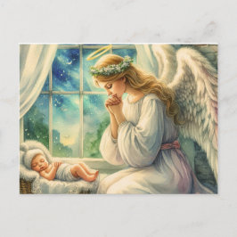 Cartão Postal o anjo da guarda reza junto ao berço do bebê