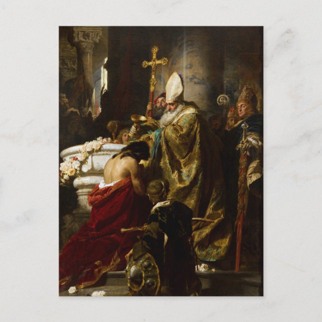 Cartão Postal O Batismo de Vajk por Gyula Benczúr (1875) (Frente)