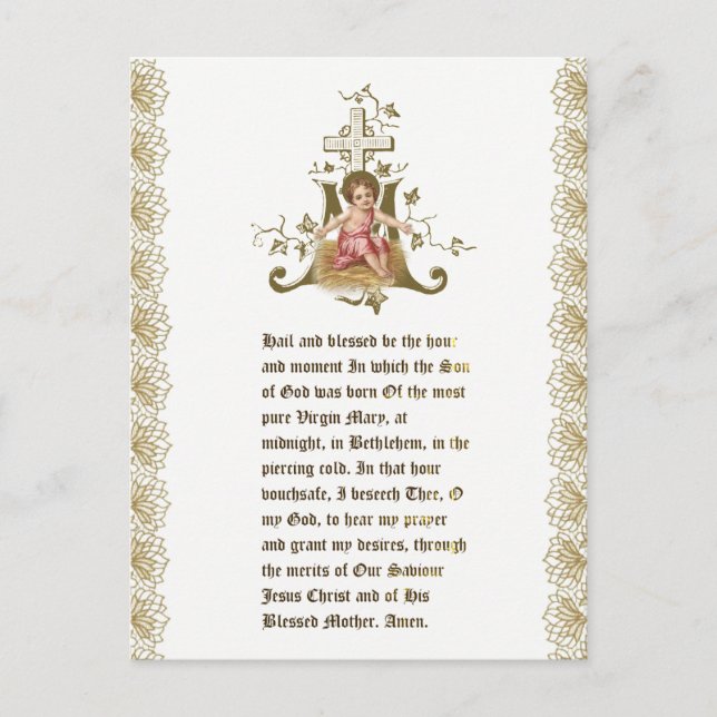 Cartão Postal O bebê de Natal Jesus em Manger Marian Cross (Frente)