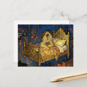 Cartão Postal O Beijo dos Amantes Cama Mágica Acima da Cidade Fa