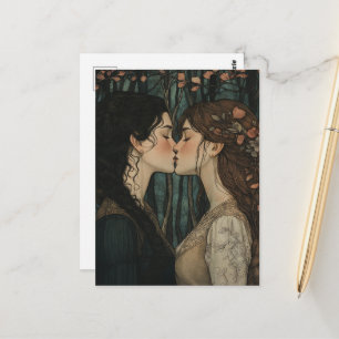 Cartão Postal O Beijo dos Amantes Conto de Fadas Vintage