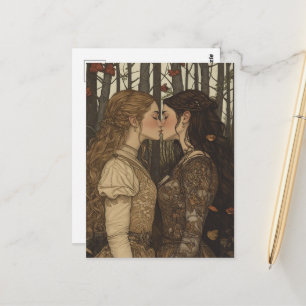 Cartão Postal O Beijo dos Amantes Conto de Fadas Vintage no Outo