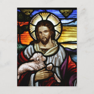 Cartão Postal O Bom Pastor; Jesus em vitral