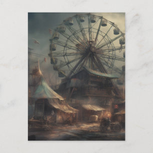 Cartão Postal O Carnaval distópico abandonado Tent Ferris Wheel
