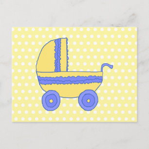 Cartão Postal O carrinho de bebê amarelo e azul.