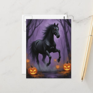 Cartão Postal O Cavalo Preto na Floresta de Halloween