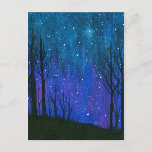 Cartão Postal O céu nocturno da arte da paisagem da aguarela (Frente)