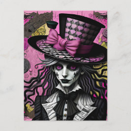 Cartão Postal O Chapéu Louco Rosa e Preto Inspirado na Alice