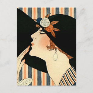 Cartão Postal “O Chapéu Preto” Art Déco por George Barbier