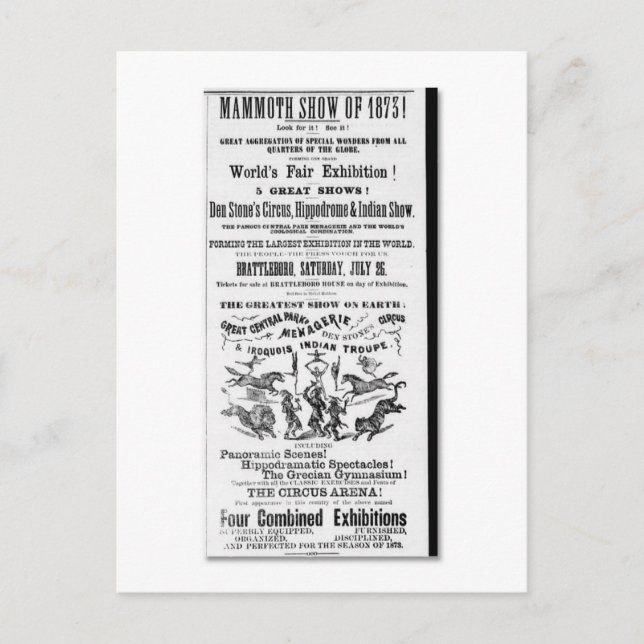 Cartão Postal O Circo de Den Stone, o Anúncio do Show de Menager (Frente)