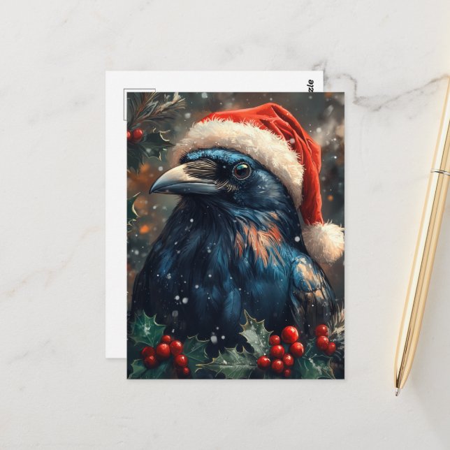 Cartão Postal O Corvo de Natal Fofo (Frente/Verso In Situ)