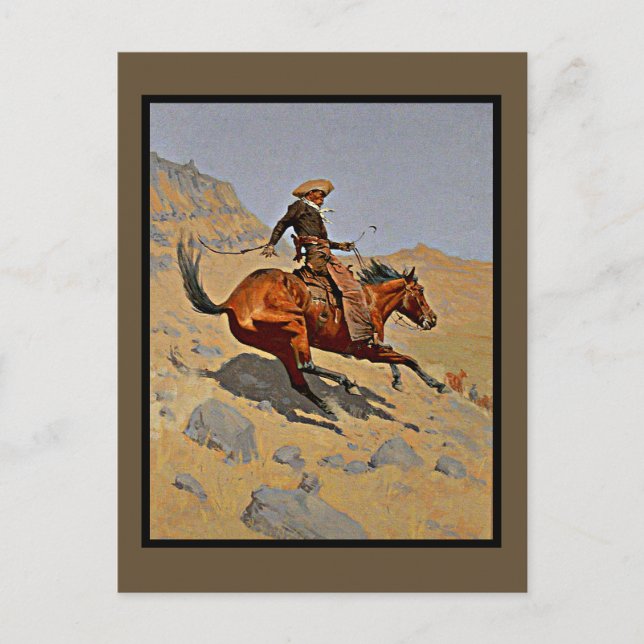Cartão Postal O Cowboy de Frederic Remington (Frente)
