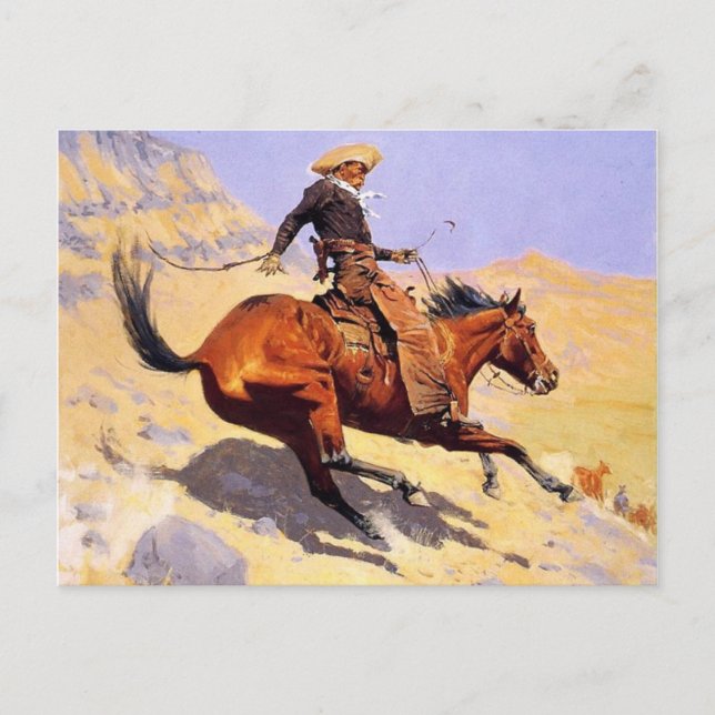 Cartão Postal O Cowboy (por Frederic Remington) (Frente)
