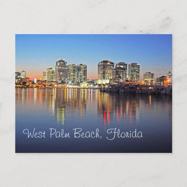 Cartão Postal O crepúsculo cai sobre West Palm Beach Flórida (Frente)