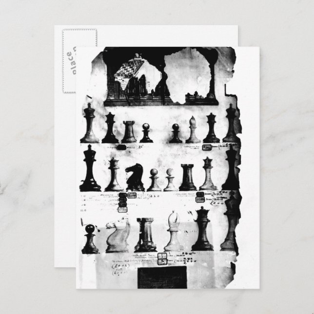 Cartão Postal O desenho da patente das peças do jogo de xadrez