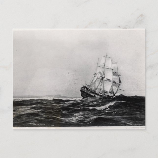 Cartão Postal O Endeavor no Mar, 1900, gravado por Lowy (Frente)
