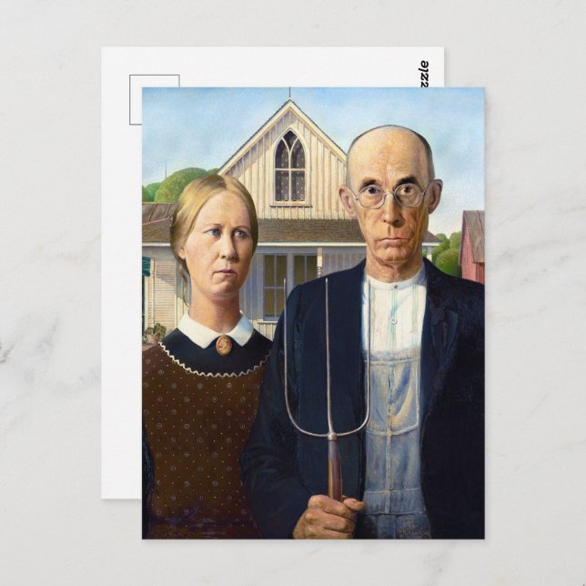 Cartão Postal O Espírito Agrícola, Grant Wood American Gothic (Frente/Verso)