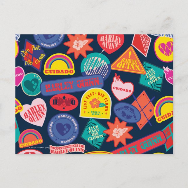 Cartão Postal O Esquadrão Suicida | Padrão de Crachá de Harley Q (Frente)