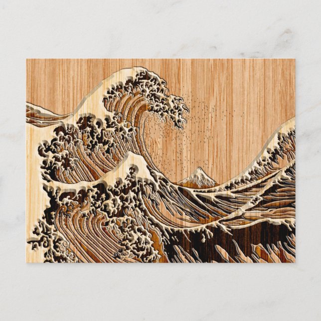 Cartão Postal O Excelente Hokusai Wave Bamboo Wood Grain Style (Frente)