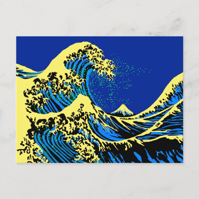 Cartão Postal O Excelente Hokusai Wave no estilo Pop Amarelo Azu (Frente)