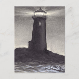 Cartão Postal O farol na noite que brilha o é luz de navegação