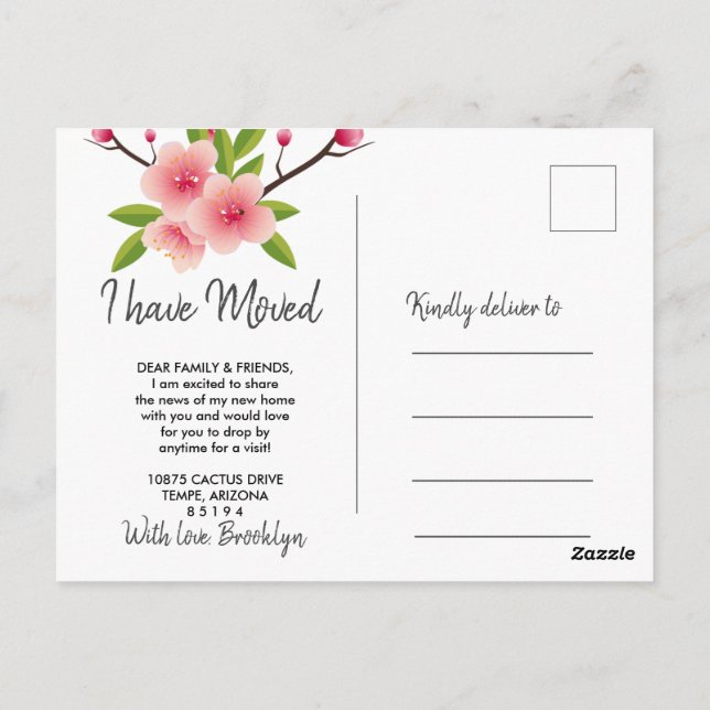 Cartão Postal O floral do Flor de Cereja Mudou-Se (Verso)